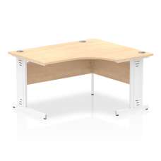 Isle 140cm Maple Right Computer Desk With White Managed Leg - UK