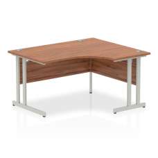 Isle 140cm Walnut Right Computer Desk With Silver Cantilever Leg - UK