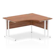 Isle 140cm Walnut Right Computer Desk With White Cantilever Leg - UK