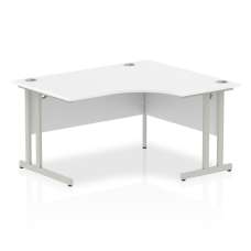 Isle 140cm White Right Computer Desk With Silver Cantilever Leg - UK