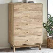 Issaquah Wooden Chest Of 5 Drawers - Oak - UK
