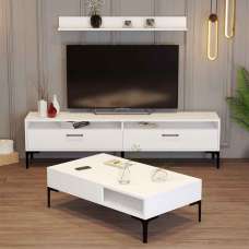Istanbul Wooden Entertainment Unit and Coffee Table Set in White - UK