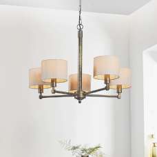 Ithaca 5 Light Natural Fabric Pendant Ceiling Light In Bronze - UK