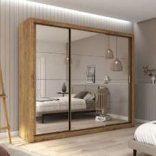 Ithaca Mirrored Wardrobe With 3 Sliding Doors In Oak Shetland - UK
