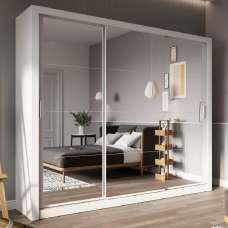 Ithaca Mirrored Wardrobe With 3 Sliding Doors In White - UK