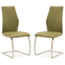 Ithaca Olive Faux Leather Dining Chairs With Chrome Base In Pair - UK