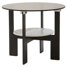Ithaca Tall Grey Glass Top Coffee Table With White Ceramic Undershelf - UK
