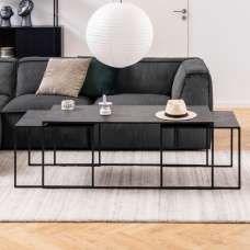 Ithaca Wooden Nesting Coffee Tables In Black Marble Effect - UK