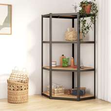 Ivins 4-Tier Corner Shelving Unit In Anthracite Steel Frame - UK