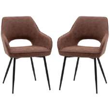 Ivoryton Brown Leather Dining Chairs With Black Legs In Pair - UK