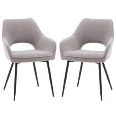 Ivoryton Grey Velvet Dining Chairs With Black Legs In Pair - UK