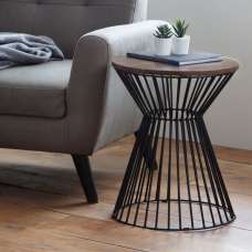 Jacarra Wooden Lamp Table With Black Metal Frame In Walnut - UK