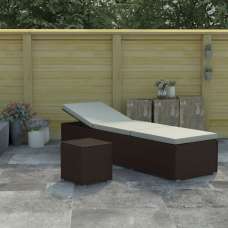 Jack Rattan Sun Lounger With Cushion And Tea Table In Brown - UK