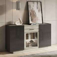 Avora High Gloss Sideboard with 3 Doors in Dark Grey Pine and LED - UK