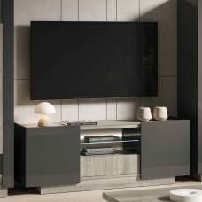 Avora High Gloss TV Stand in Dark Grey Pine and LED - UK