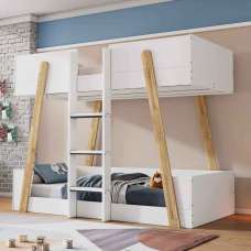 Jarlix Wooden Bunk Bed With Ladder In White and Oak - UK