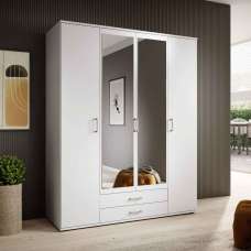 Kasper Wooden Wardrobe With 4 Doors 2 Drawers - White - UK