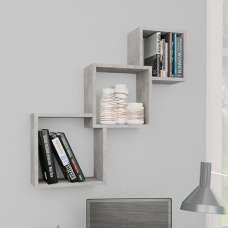 Javana Wooden Cube Wall Shelf In Concrete Effect - UK