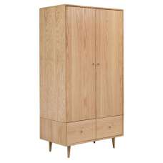Javion Wooden Wardrobe With 2 Doors 2 Drawers In Natural Oak - UK