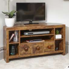 Jawcraig Wooden Corner TV Stand With 3 Drawers In Brown - UK