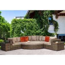Jeana Rattan Garden Corner Sofa Set With 2 Side Tables In Brown - UK