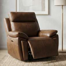 Jerion Leather Electric Recliner 1 Seater Sofa in Tan - UK