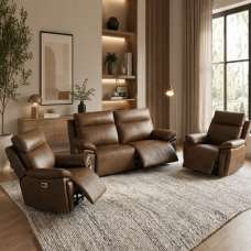 Jerion Leather Electric Recliner 3+1+1 Seater Sofa Set in Tan - UK