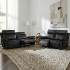Jerion Leather Electric Recliner 3+2 Seater Sofa Set in Black - UK