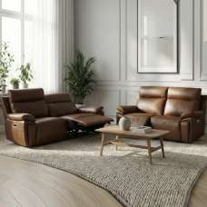 Jerion Leather Electric Recliner 3+2 Seater Sofa Set in Tan - UK