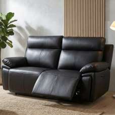 Jerion Leather Electric Recliner 3 Seater Sofa in Black - UK