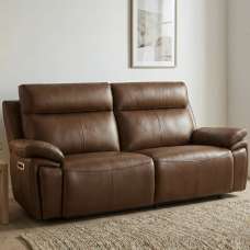 Jerion Leather Electric Recliner 3 Seater Sofa in Tan - UK