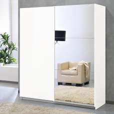 Jessica Medium Gloss Mirrored Sliding Door Wardrobe In White - UK
