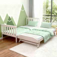 Joliette Wooden Single Bed With Pull Out In White - UK