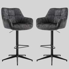 Joplin Charcoal Fabric Gas Lift Bar Stools - Pair - UK