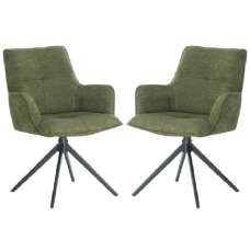 Joplin Green Fabric Dining Chairs With Metal Base In Pair - UK