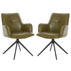 Joplin Green PU Leather Dining Chairs With Metal Base In Pair - UK