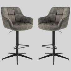 Joplin Olive Fabric Gas Lift Bar Stools - Pair - UK