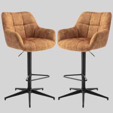 Joplin Rust Fabric Gas Lift Bar Stools - Pair - UK