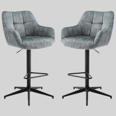 Joplin Stone Blue Fabric Gas Lift Bar Stools - Pair - UK