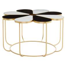 Judie Black And White Petal Shape Side Table With Gold Frame - UK