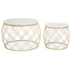 Judie Marble Top Set Of 2 Side Tables With Gold Metal Frame - UK