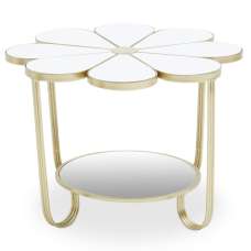 Judie White Petal Shape Side Table With Gold Frame - UK