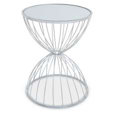 Julie Round White Glass Top Side Table With Silver Metal Frame - UK
