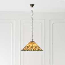 Justin 3 Light Tiffany Glass Pendant Ceiling Light In Multicolour - UK