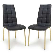 Justin Black Faux Leather Dining Chairs With Gold Legs In Pair - UK