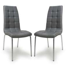Justin Grey Faux Leather Dining Chairs With Chrome Legs In Pair - UK