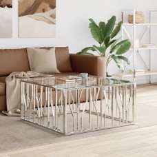Kacy Clear Glass Coffee Table Square With Silver Frame - UK