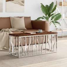 Kacy Wooden Coffee Table Rectangular With Silver Frame - UK