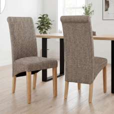 Kaduna Oatmeal Tweed Fabric Dining Chairs in Pair - UK