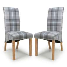 Kaduna Check Grey Fabric Dining Chairs With Oak Legs In Pair - UK